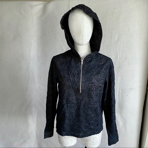 A.L.C. S/M Embroidered Hoody Shirt Top Black Lace Hoodie - Picture 7 of 8